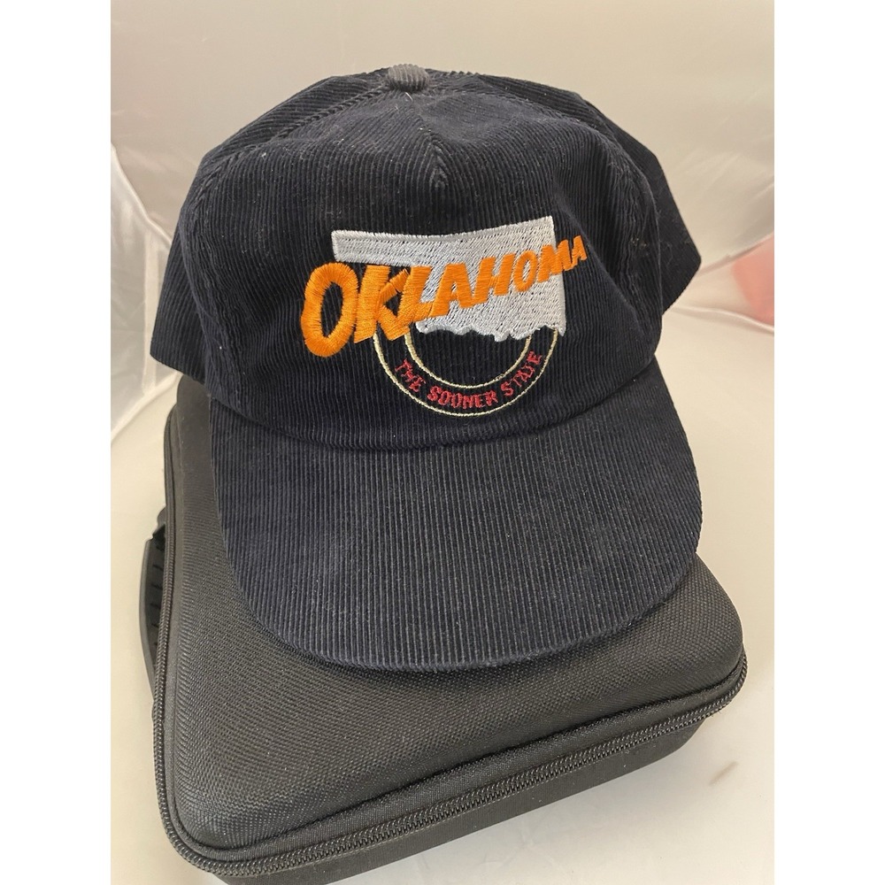 VTG Made In USA Corduroy Oklahoma The Sooner State Hat,Dark Blue/ Black, Bedlam